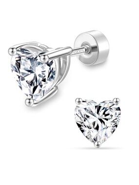 MOOSEA Sterling Silver Heart Moissanite Stud Earrings 2ct